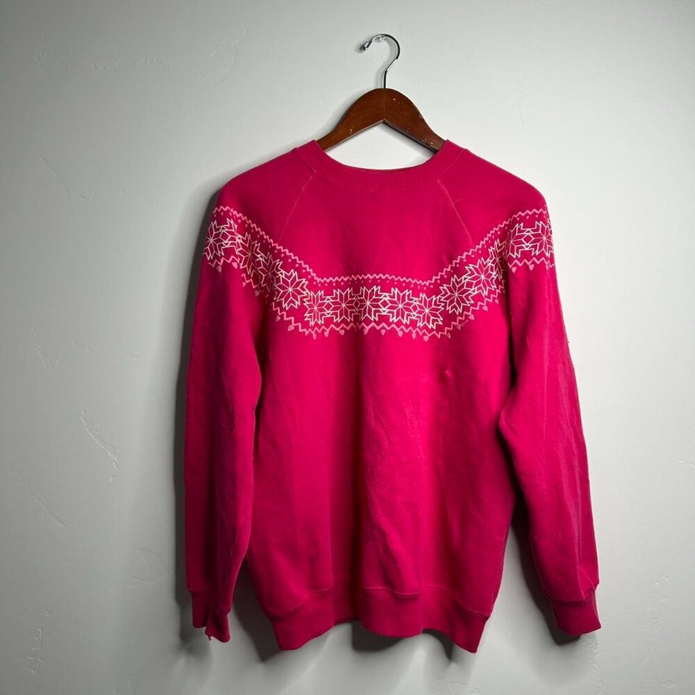 80’s vintage Retro pink crewneck sweater with snowflakes size medium